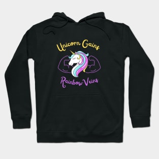 Unicorn Gains Rainbow Veins Gym Muscle Workout Colorful Design Hoodie